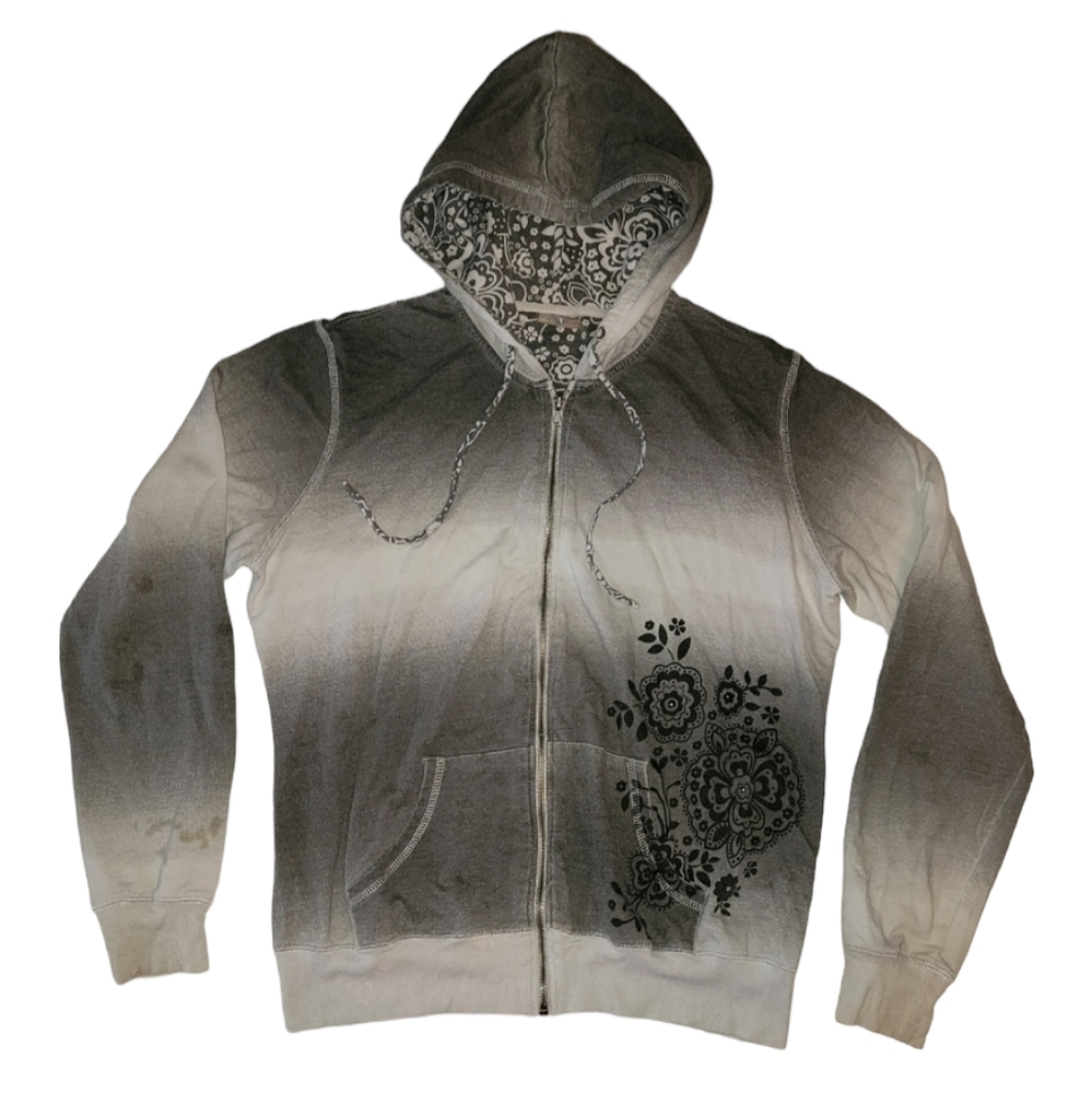 L.A. Blues Gray & Black Floral Zip Up Sweatshirt Hoodie